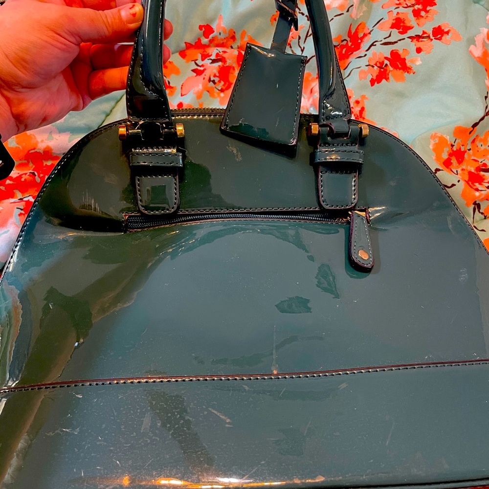 Deep green satchel. JustFab. About 10”-12”